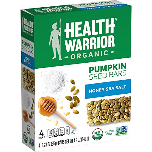 Health Warrior Organic Pumpkin Seed Protein Bars, Honey Sea Salt, 7g Plant Protein, Gluten Free, Certified Organic (4 Pack)