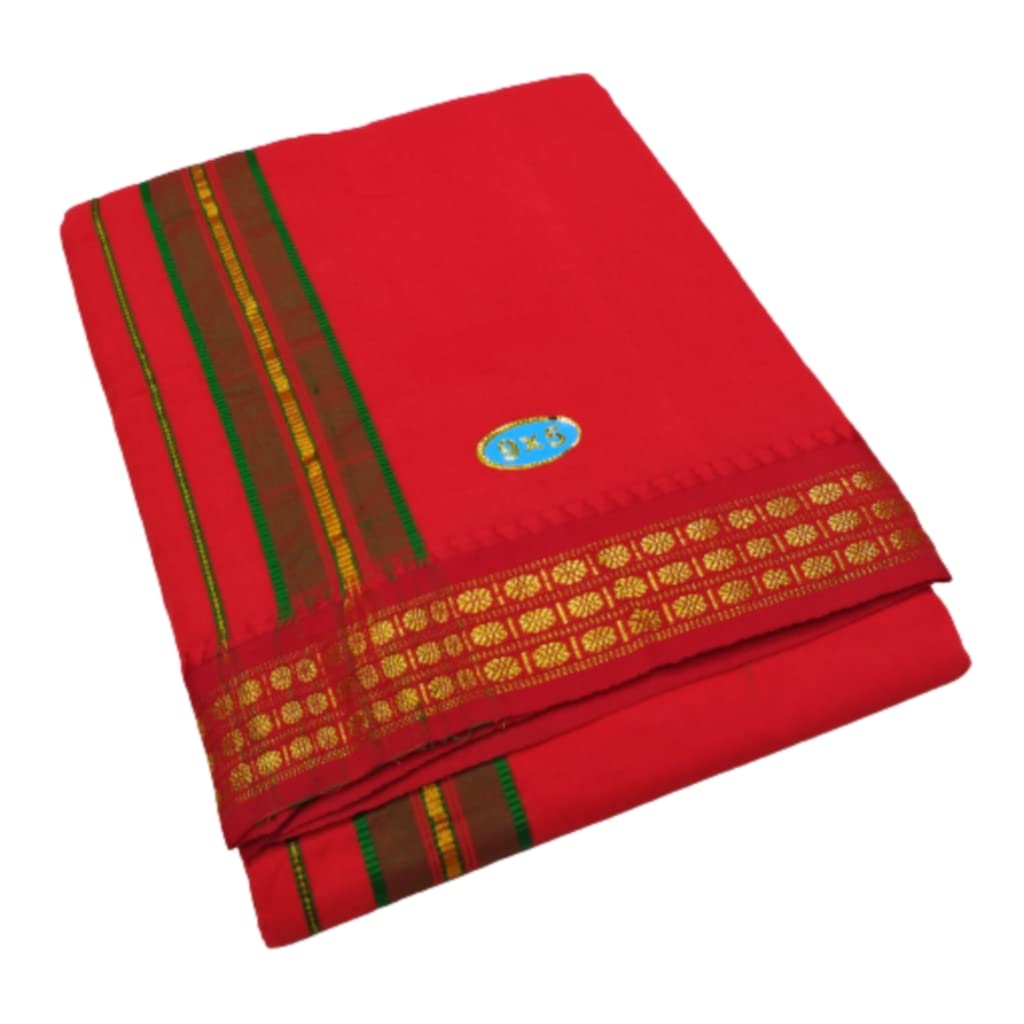 truevelli Men's 100% Cotton 9×5 Dhoti And Towel Set Size (1.30x4.10 Mts Dhoti & 1.30 x 2.25 Mts Towel) Colour:Red-picture-43