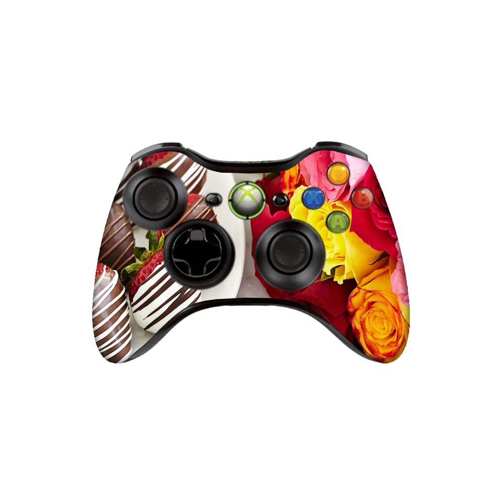 gadgets wrap printed vinyl decal sticker skin for xbox 360 controller only - chocolate dipped strawberries and colorful roses