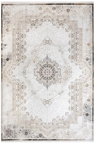 Baris Beige オリエンタル マイクロファイバー テクスチャー モダン ソフト 厚手 居心地の良い幾何学模様 ラグ 寝室 エントリー リビング ダイニング 子供部屋 ミッドセンチュリー ボヘミアン モロッコ トルコ風 洗える 滑り止め エリアラグ