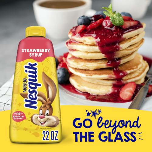 Image of Nesquik Strawberry Flavored Syrup, 22 Oz | Strawberry syrup for milk or ice cream; 22 oz plastic bottle