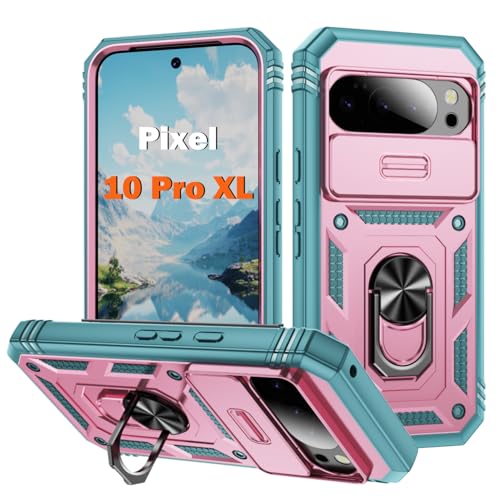 Coque Pixel 10 Pro XL protection caméra coulissante et anneau rose vert 6,8"