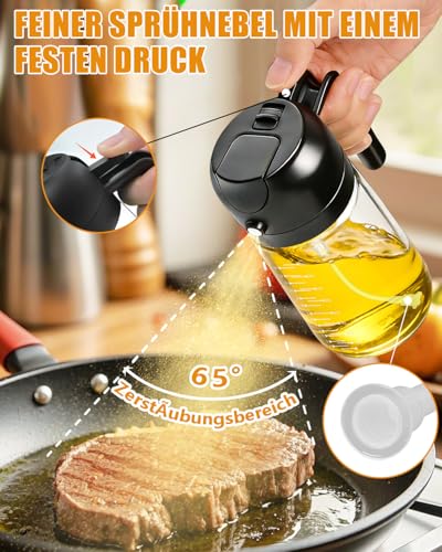 MRUN BONE 2 in 1 Ölsprüher für Speiseöl, Sprühflasche Öl, 470ML Cooking Oil Sprayer, Ölausgießer für Heißluftfritteuse, Sprühöl… – Ansicht 3