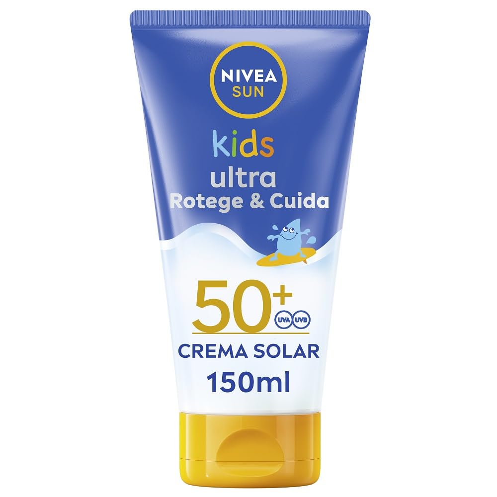 NIVEA SUN Kids Ultra Protege & Cuida FP50+ Crema solar para niños a partir de 3 años (150 ml), protector solar resistente al agua, crema hidratante con protección solar UVA & UBV