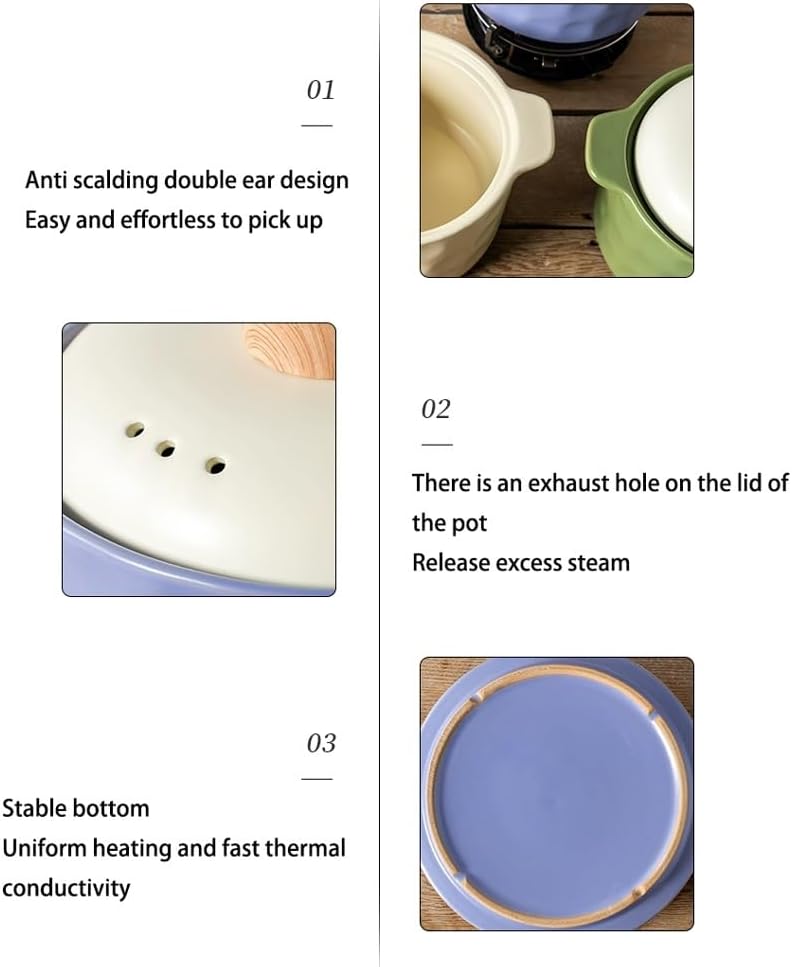 table spoon spoons set Casserole Clay Pot Ceramic Bowls with Lid Heat- Cooking Nonstick Stock Pot Soup Pot Cookware Stovetop Easy To Clean (Grey : Green) (Size : Green)