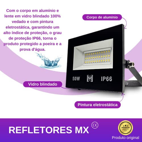 Refletor LED 50W SMD Holofote Prova D'água 6500k Bivolt Modelo Slim Fachada de Loja, Pátio Seguranç