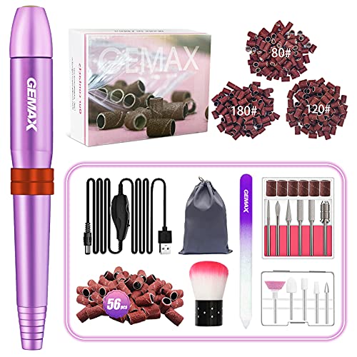 Nail Drill, GEMAX Acrylic Nail Drill, Manicure Pedicure Acrylic Nail Kit with 11 Nail Drill Bits, 1 Brush, 1 Drawstring Bag, 356 Sanding Bands And 1 Glass Nail File