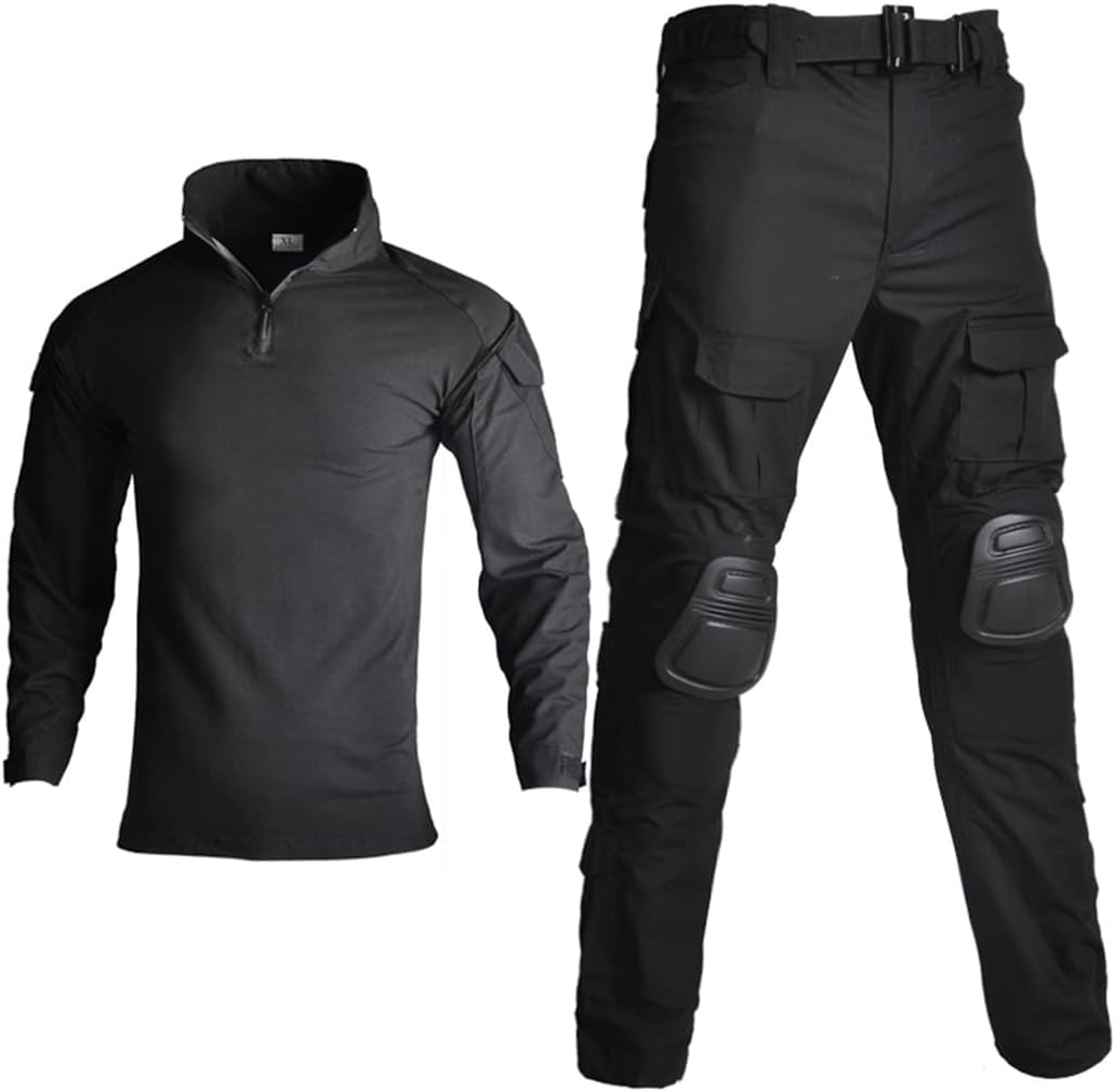 Taktyczny kamuflaż mundury wojskowe garnitur Windbreaker Army Airsoft Combat Shirt + Cargo Spodne, czarny, 3xl