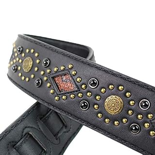 Walker And Williams GTR-20-BB Sedona Sangle rembourrée avec rivets et rivets Noir - Les Beatles, Paul McCartney, John Lennon, RIngo Starr, George Harrison Walker And Williams GTR-20-BB Sedona Sangle rembourrée avec rivets et rivets Noir – Image 3