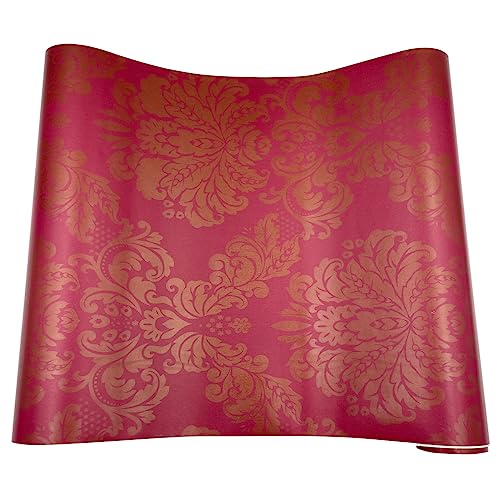 Yifely Red Golden Damask Self-Adhesive Shelf Drawer Liner Pvc Furniture Paper 45X300Cm #TOP7