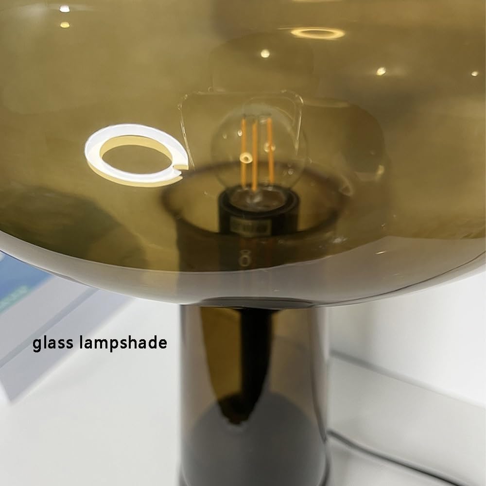 Lampada da tavolo moderna e vintage, E27, con paralume in vetro trasparente, base in ferro e metallo, stile retrò, per scrivania, camera da letto, studio, lettura