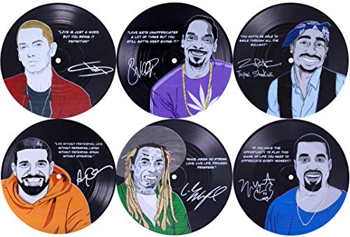 OUR CASA Drink Coasters Set - 6 Pieces Vinyl Record Coasters for Drinks, Set for Music Lovers- Reusable, Heat Resistant, and Prevents Furniture Damage- Novelty Housewarming Gift Hip Hop Set