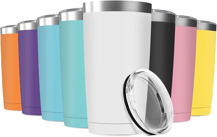 8 Pack 20oz Tumbler Vacuum Insulated Travel Mug with Lids,