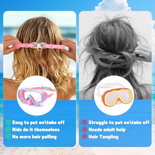 COOLOO 2 Packs Kids Goggles with Nose Cover, 180° Wide View Swimming Goggles for Kids 4-16, No More Hair Snags Anti-Fog No-Leak Snorkel Mask for Boys Girls Youth