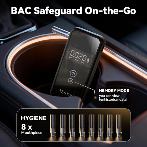 Image of Professional-Grade Breathalyzer, High-Accuracy Breathalyzers for Alcohol with Memory Function,Portable Personal Breathalyzer Tester for Home & Travel Use-8 Mouthpieces