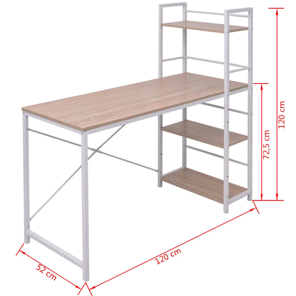 Scrivania con Libreria a 4 Livelli Porta PC Finitura Rovere | Scaffali integrati salvaspazio per organizzare libri e documenti in ufficio, studio o camera da letto.