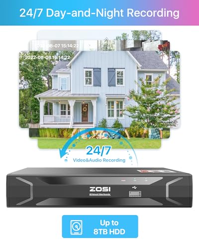 Image of ZOSI 8CH PoE Security Camera System with 1TB HDD, 8pcs 4MP Home Cameras