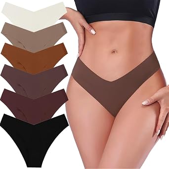 Low Rise Seamless Thongs for Women No Show Panties V-waisted Sexy Thong Ladies Underwear 6 Pack S-XL