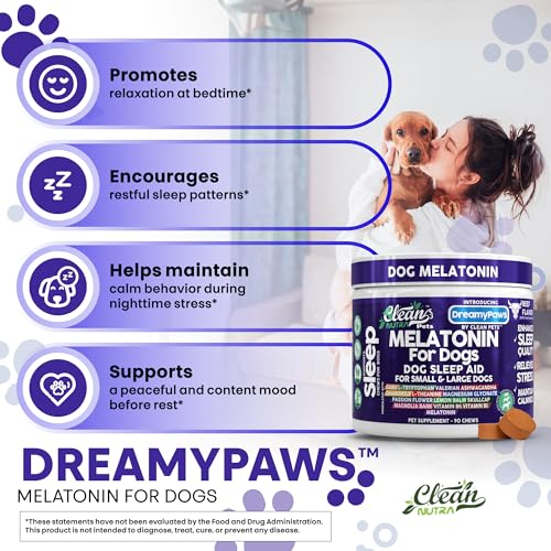 image for Clean Nutraceuticals Dreamy Paws Melatonin for Dogs Dog Calming Sleep 