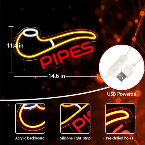 Image of Smoke Shop Neon Sign for Smoke Shop or Store Advertising,Man Cave Light,Home Bar or Garage Decor,Vibes Light for Pub,Smoking Lounge.Red and Orange.
