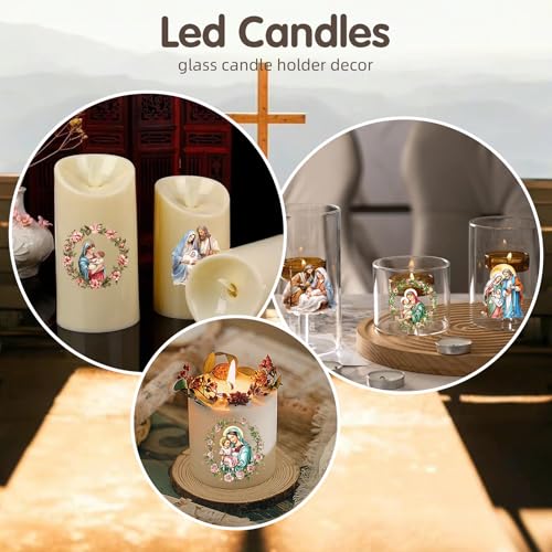 Image of ZMRU 24 Sheets Vintage Christian Rub On Transfers for Crafts, Jesus Stickers for Wood,Furniture Decals, Glass Candle Holder, Porcelain, Candles, Sympathy Gifts, Fabric Projects,3 * 3inch