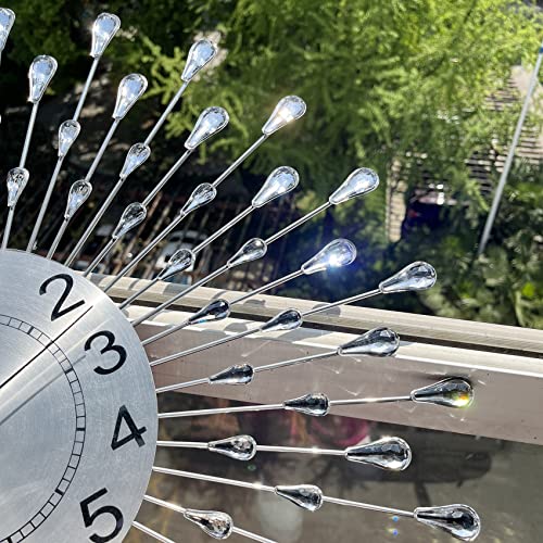 Fmtad Large Wall Clock Metal Decorative Wall Clocks Silent Non-Ticking,Bling Shining Modern Art Starburst Big Wall Clocks For Living Room Bedroom Dining Room Kitchen Decor,Dia 24 Inch Silver #TOP2
