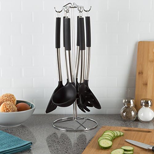7-Piece Cooking Utensils Set - Stainless-Steel and Silicone Kitch...