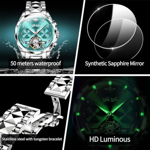 Image of OUPINKE Watches for Men Automatic Skeleton Self Winding Dress Wrist WatchBusiness Waterproof Luminous Tungsten