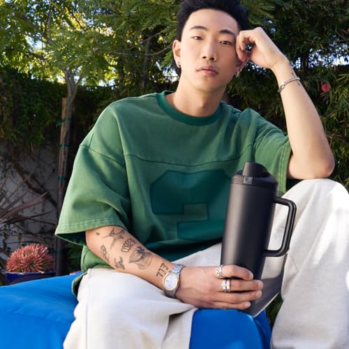 Image of Owala FreeSip Tumbler Insulated Stainless Steel Water Bottle with Built-in Straw and Side Handle, For Travel, Work, School, and Sports, 40oz, BPA Free, Leak Proof, Very, Very Dark