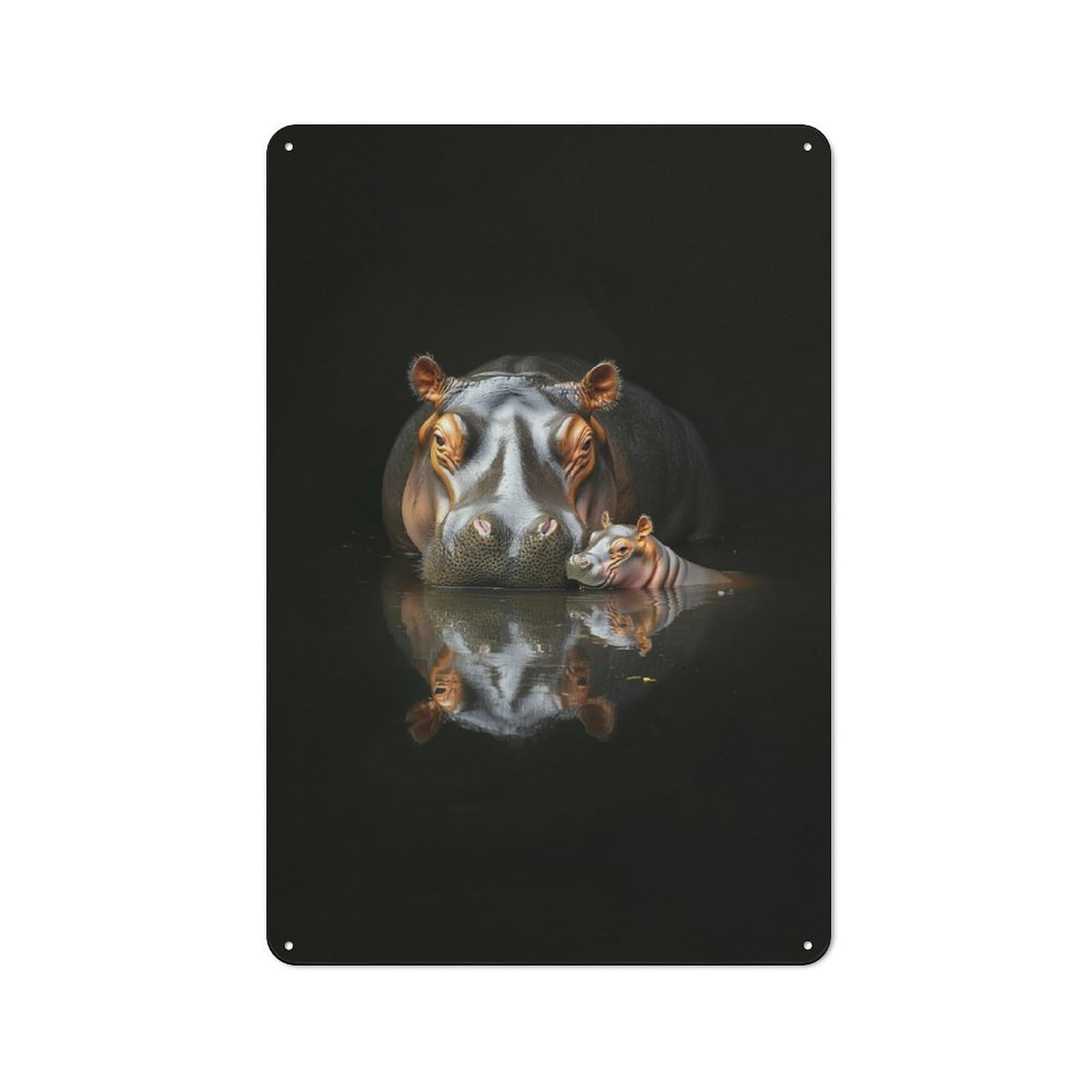 Junmoney Hippopotamus Mother And Calf Metal Sign 30X20cm With For Workshop Wall, Vintage Decor, A Decorative Christmas Gift For Metal Sign Collectors