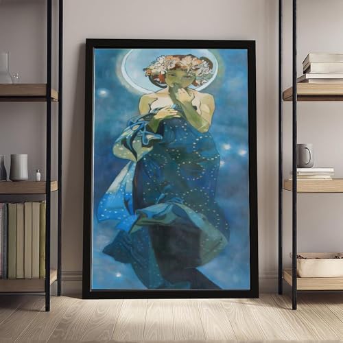 Impression sur toile Alphonse Mucha lune et étoiles 20x30 cm