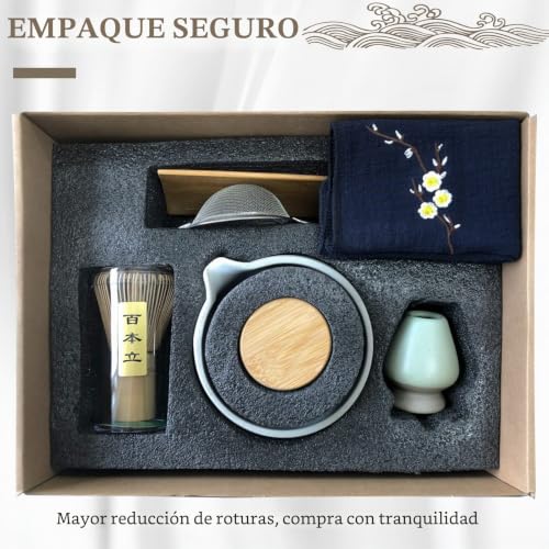 Miniatura 7 de Artcome Juego De Té Matcha Japonés, Cuenco Matcha Con Boquilla De Vertido, Batidor Matcha, Organizador De Polvo Matcha, Kit De Ceremonia Matcha Hecho A Mano Para Ceremonia De Té Japonés 9 Piezas