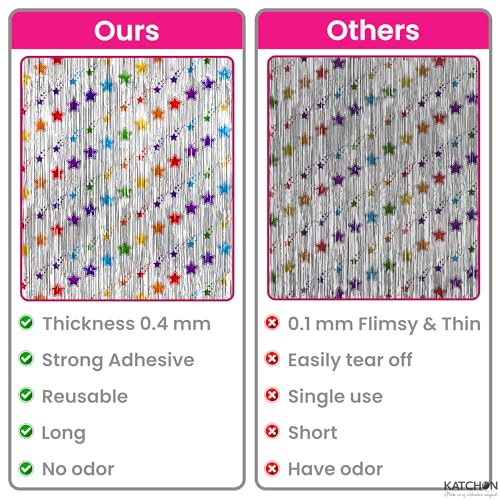Image of KatchOn, Star Silver Foil Fringe Curtains - Pack of 2 | Silver Fringe Backdrop for Birthday, Pride Decorations, Graduation Decorations 2026 | Star Streamers for Rainbow, Space Party Decoration