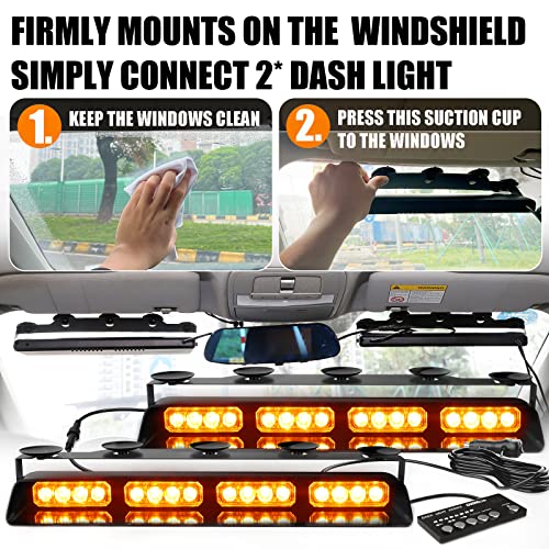 WINECO Emergency Dash Strobe Lights Safety Flashing Warning w/Digital Display Controller Interior Front/Rear Windshield Deck Split Light Bar for Construction Vehicles Trucks (2x14 inch Amber) - Image 4