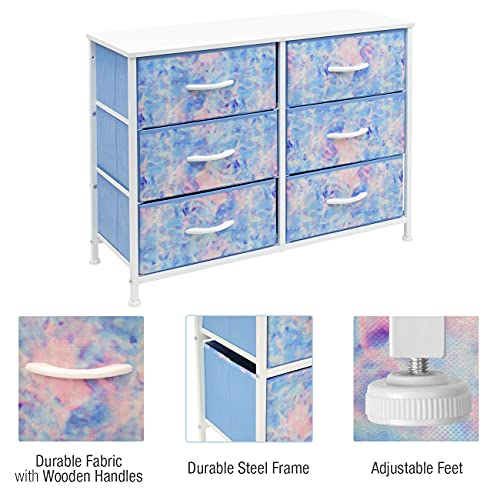 Sorbus Dresser With 6 Drawers - Furniture Storage Chest For Bedroom Tower Unit Furniture, Hallway, Closet, Office Organization - Steel Frame, Wood Top, Tie-Dye Fabric Bins (6-Drawer, Pink/Blue) #TOP5