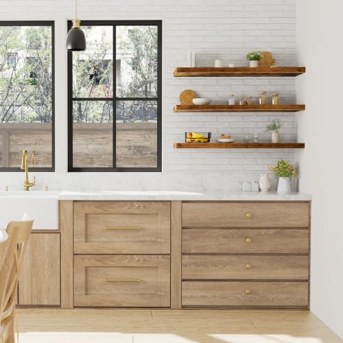 Image of QEEIG 12 inch Deep Floating Shelves for Wall - 12 x 36 inch Book Shelf Bathroom Bedroom Kitchen Living Room Hanging Bookshelf Farmhouse Set of 3, Brown (026-90BN3)