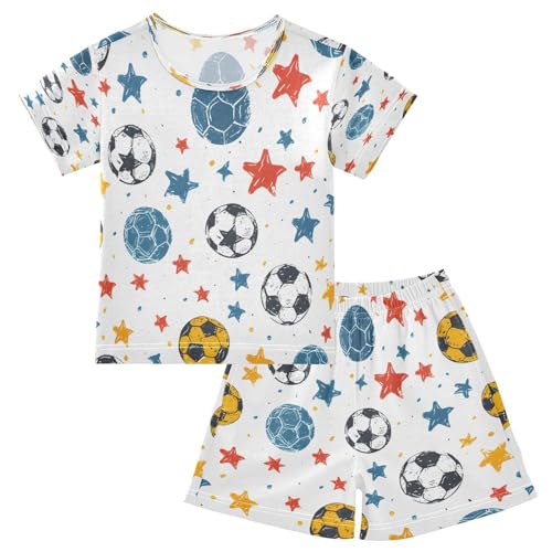 senya Short Sleeve Pajamas Sets Summer Cotton Sleepwear Sketchy Yellow Blue Soccer Stars