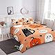 Chanyuan Bettwäsche Halloween 135x200cm Kürbis Laterne Katze Muster für Kinder Jungen Mädchen Weich Mikrofaser Orange Schwarz Bettbezug mit Reißverschluss und Kissenbezug 80x80cm