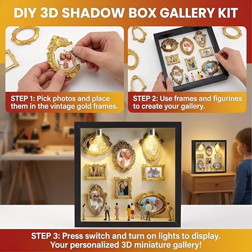 DIY Mini Museum Bilderrahmen, Mini Menschen Bilderrahmen Vintage zum Befüllen, Museum Silhouette Box DIY Set Fotogeschenke für Sie & Ihn Jahrestag Geschenke