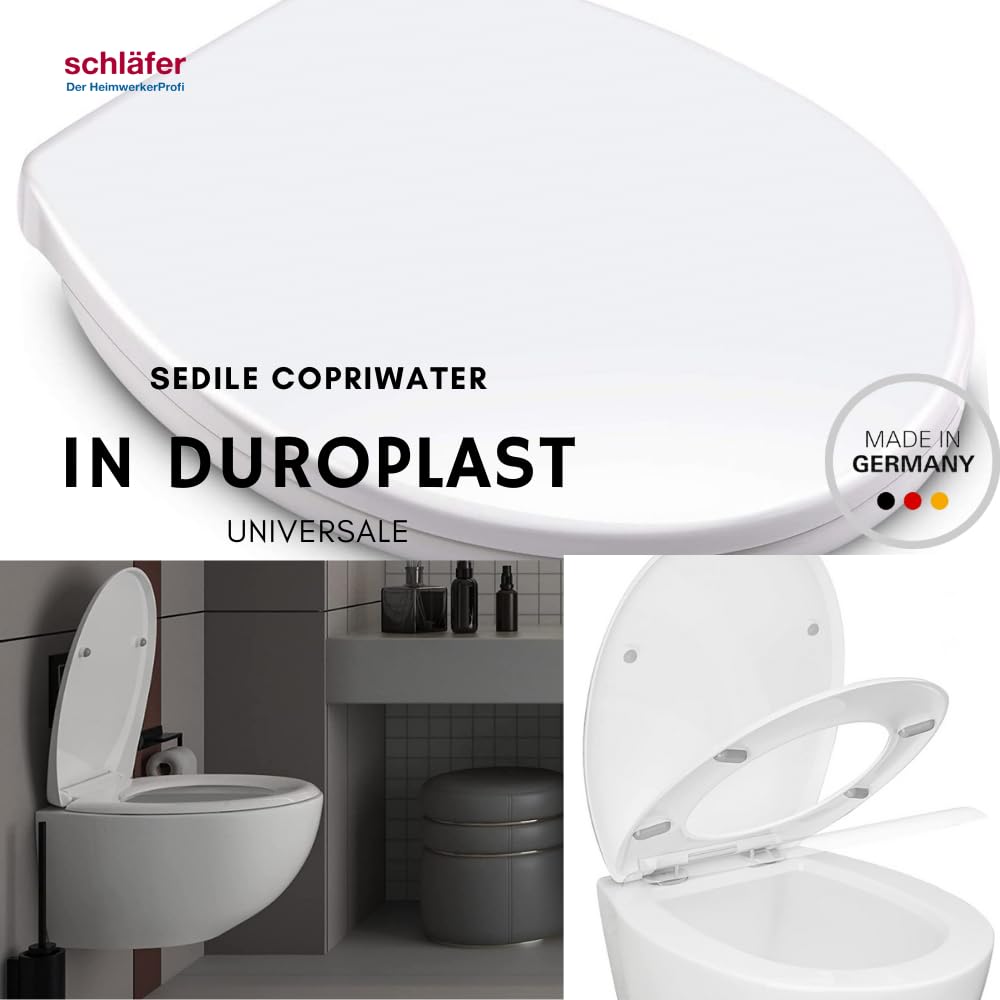 Schläfer 4637201 | Sedile Copriwater Soft Close ammortizzata Fissaggio Rimovibile Take Off Sedile Wc Universale in Duroplast Bianco funzione Quick Release, Mod. Monza