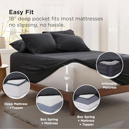 Image of Bedsure Full Size Bed Sheets, 6 Piece, Prewashed Ultra-Soft, 18-inch | Extra Deep Pocket, Breathable, Secure Fit, Hotel Luxury Bedding, Dual Side Pockets, Fade Resistant, For Air Mattress