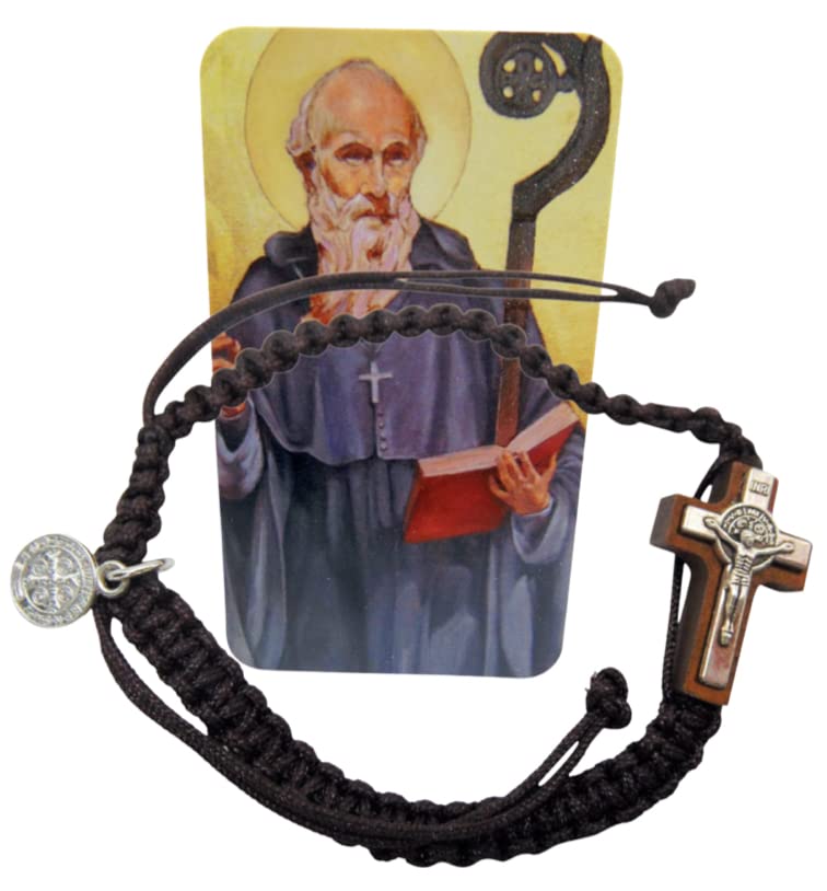 Westmon WorksSt Benedict Bracelet Macrame Adjustable Fashion Catholic Jewelry Accessory Includes Holy Card, One size, Cotton, no gemstone