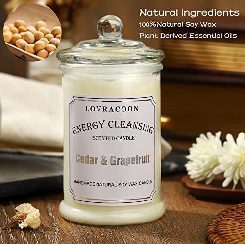 Lovracoon Hand Poured Jar Candle For House Energy Cleansing, Aromatherapy Natural Soy Wax Scented Candle With Gift Box (Cedar & Grapefruit, Medium) #TOP4
