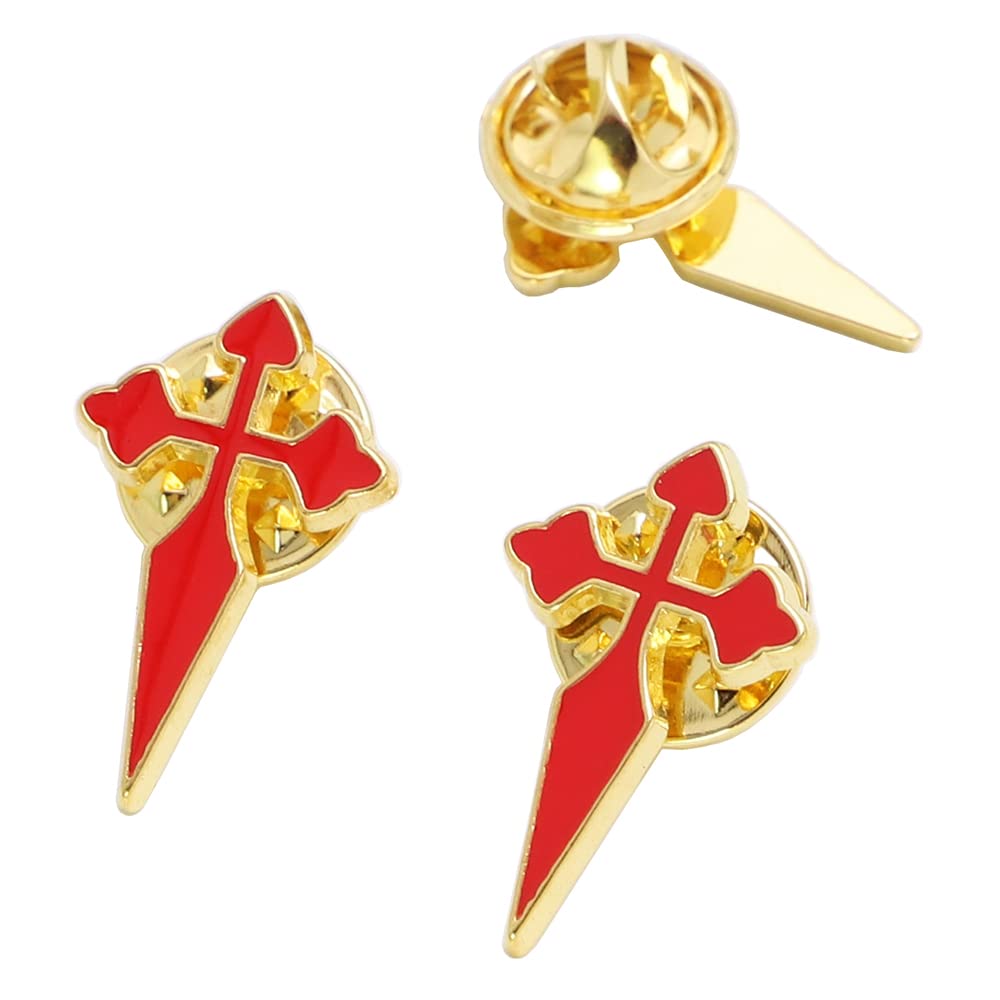50pcs of Gold Plated Red Catholic Saint James Crusader Crucifix Cross Brooches Lapel Pin
