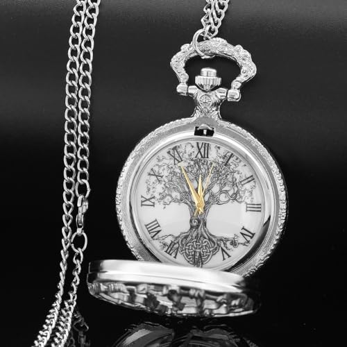 Image of Tiong Pocket Watch Hollow Tree of Life Design Roman Numerals Engraved Bible Verse Quartz Pocket Watch with Chain Custom Pocket Watch Birthday Gifts