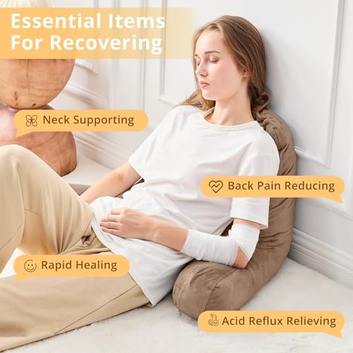 Image of Sasttie Reading Pillow for Bed, Back Pillow for Sitting Up, Light Brown