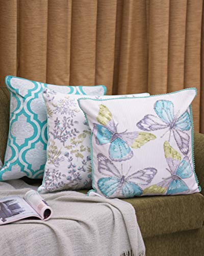 Penguin Home 3537 cojín Floral, 100% algodón, con Adornos de Flores, Fundas Suaves y Decorativas con Cremallera para Sala de Estar, sofá Cama (Juego de 3-40 cm x 40 cm), 40 x 40 cm