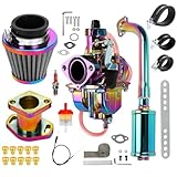 FVRITO VM22 Carburetor 212cc Exhaust Pipe Muffler for Predator 212 196cc Coleman CT200U CT200U-EX BT200X Mini Bike KT196 Go Kart Baja MB200 GX160 GX200 Engine Performance Parts Stage 2 Kit Rainbow