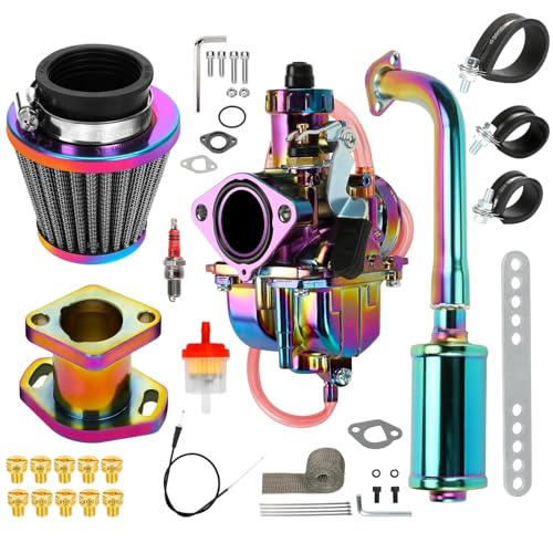 FVRITO VM22 Carburetor 212cc Exhaust Pipe Muffler for Predator 212 196cc Coleman CT200U CT200U-EX BT200X Mini Bike KT196 Go Kart Baja MB200 GX160 GX200 Engine Performance Parts Stage 2 Kit Rainbow