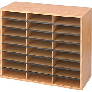 Safco-Products-WoodCorrugated-Literature-Organizer-24-Compartment-9402MO-Medium-Oak-Economical-Organization-for-HomeOffice-and-Classrooms-Letter-Size-Compartments-235-x-29-x-12